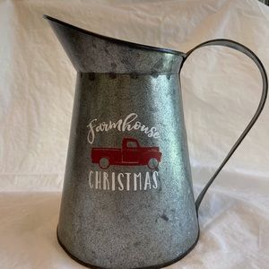 Farmhouse Christmas Red Truck Galvanized Pitcher